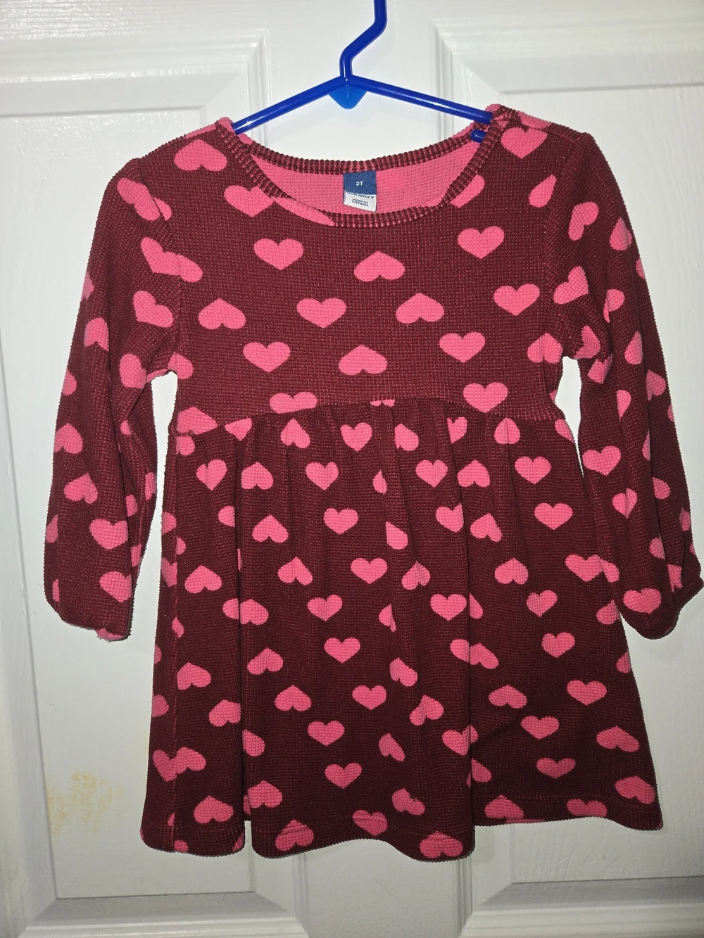 Old Navy Maroon Dress with Pink Heart Print
